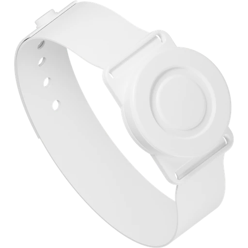 White patient beacon on a locking vinyl wristband